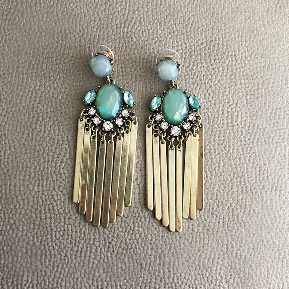 Opal Statement Earrings Golden Fringe Earrings - Picture 2 of 8